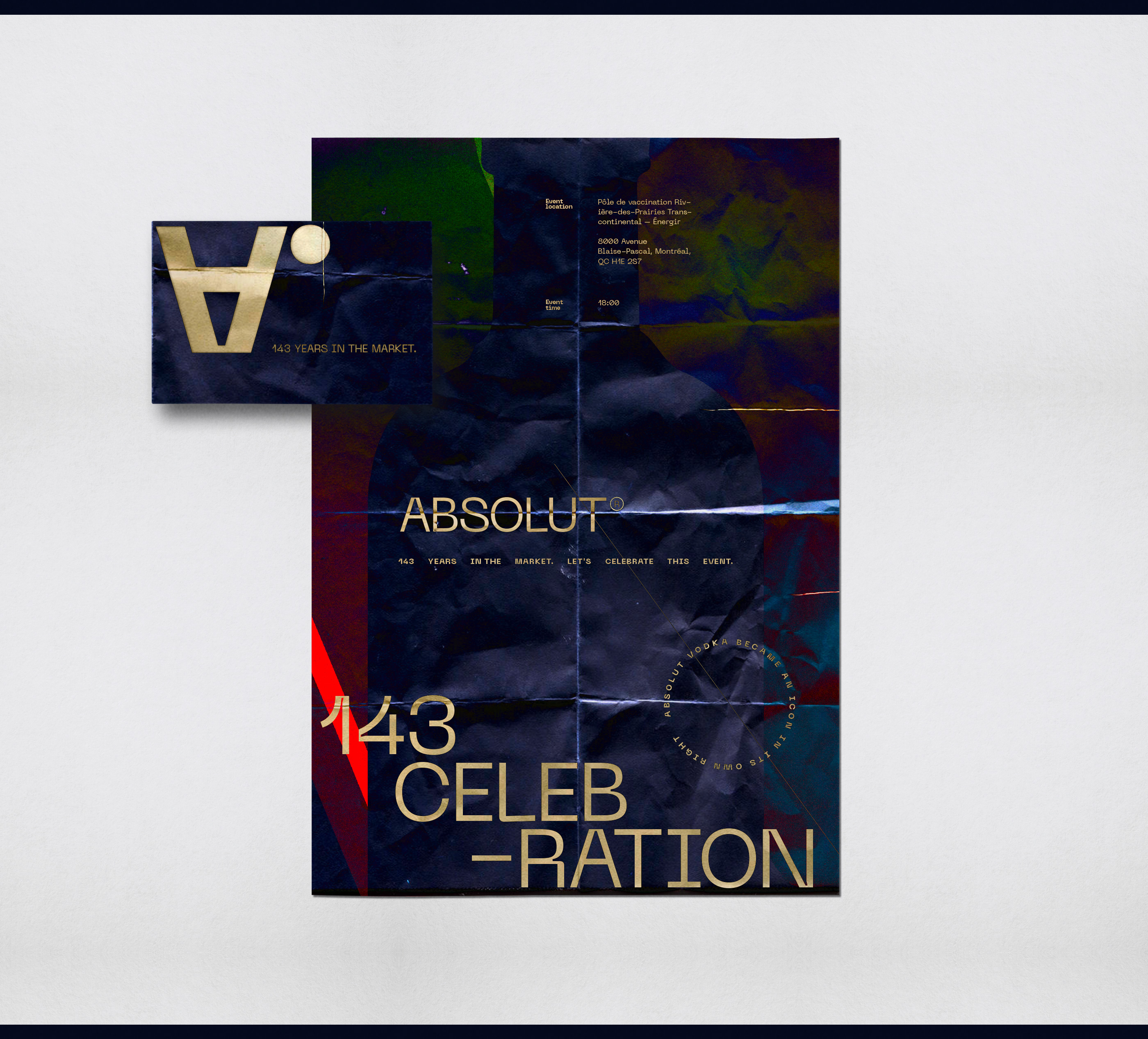 The current work includes print materials for the Vodka Absolut 143 event.