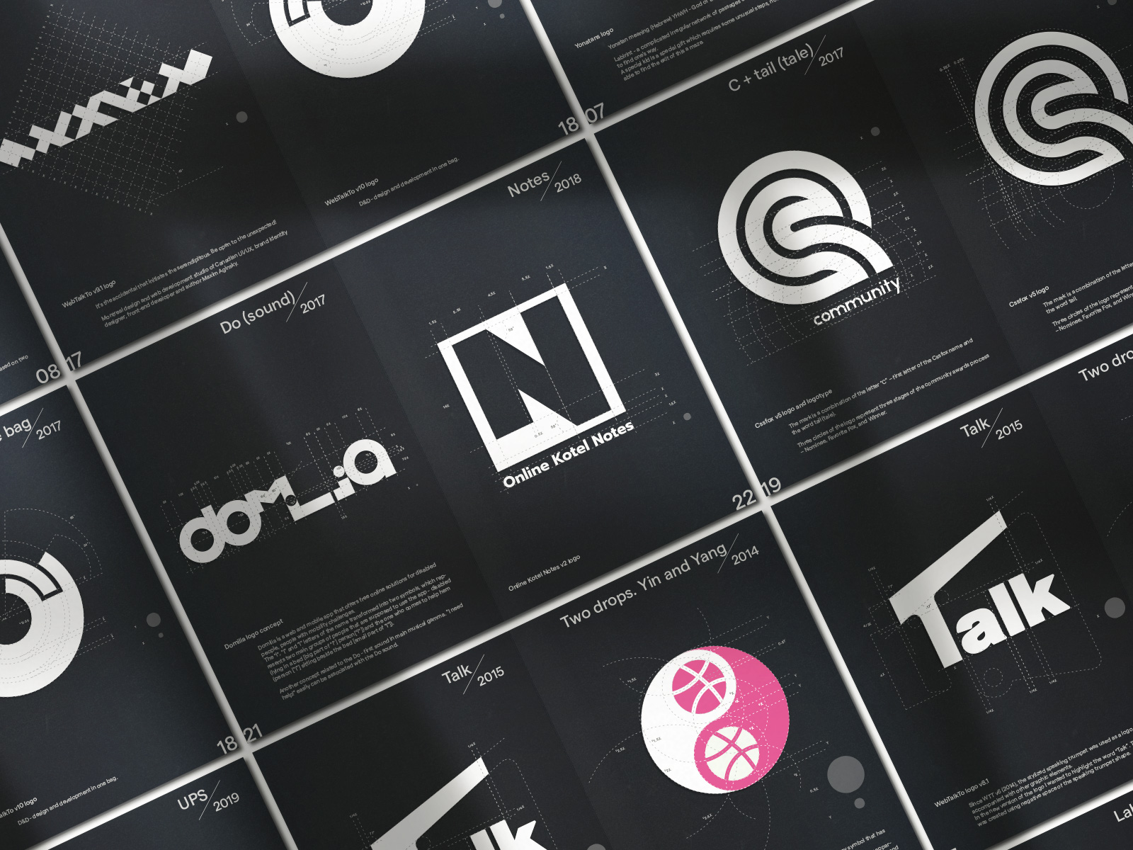 Original monograms, logos, logotypes, brandmarks, equipped with grid system